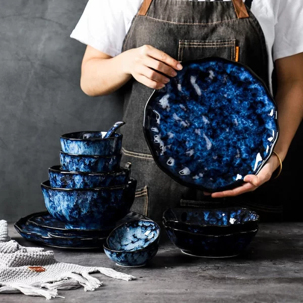 Ceramic Dinner Plates And Bowls Blue Dishes Creative Dinnerware Set